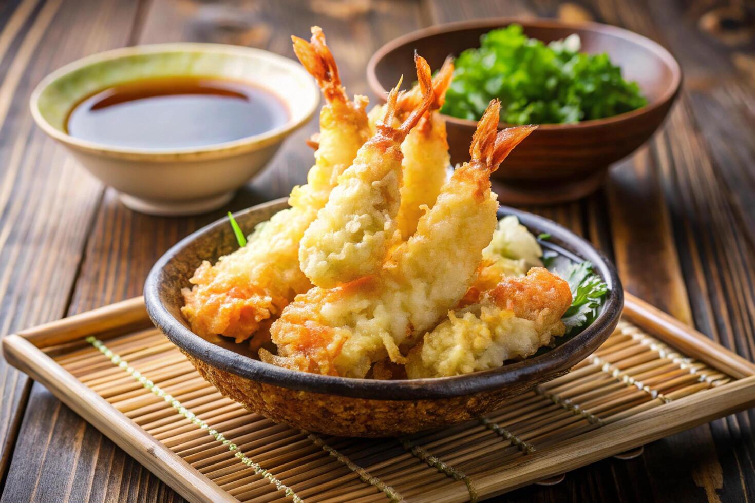 fried shrimp in a bowl with sauce and chopsticks photo