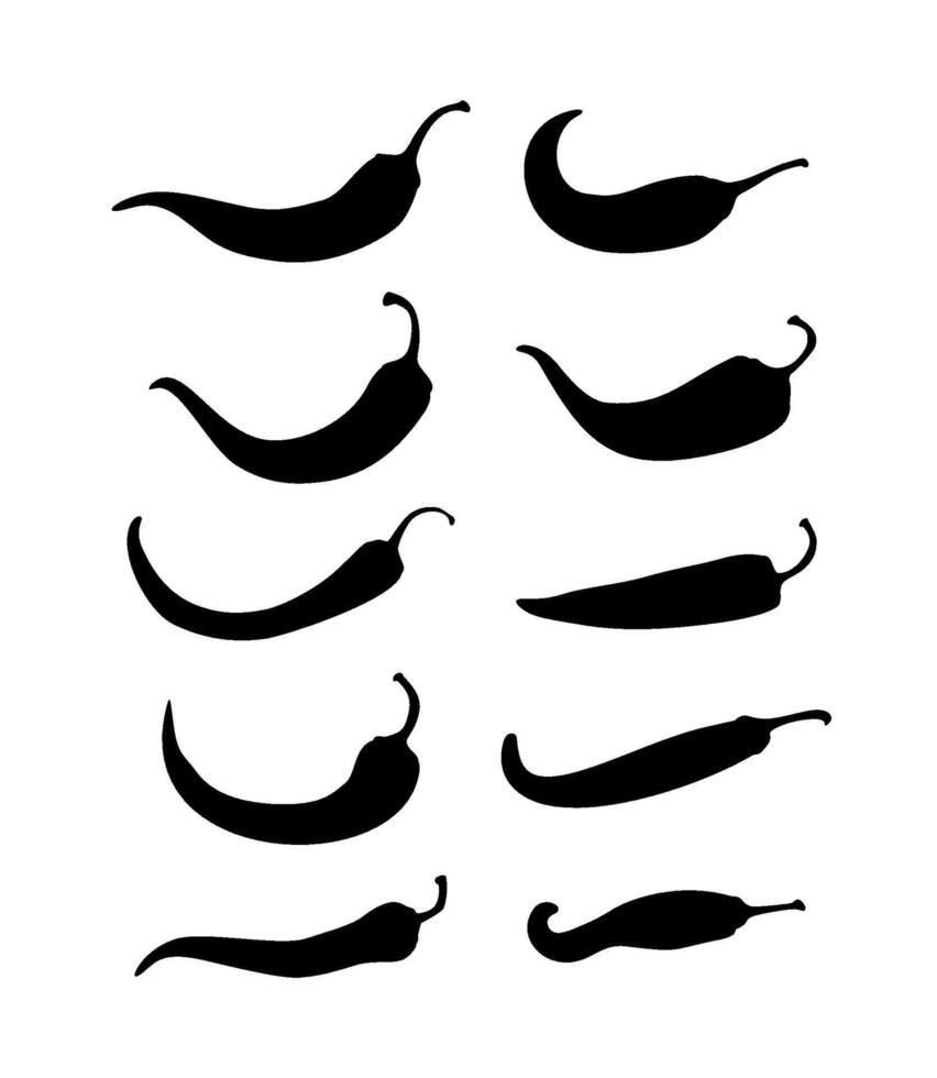 set of chili chilli silhouette vector