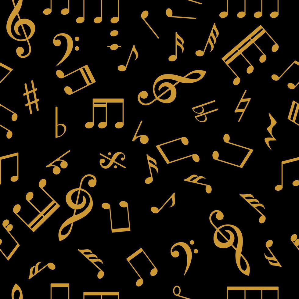 seamless pattern with musical notes on a black background vector