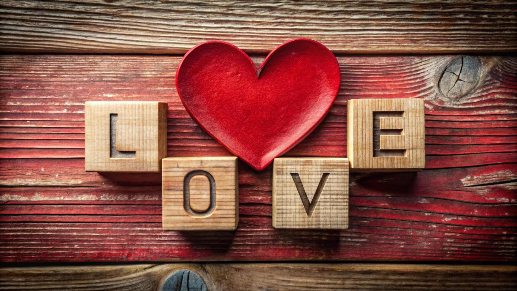 love word and wooden blocks on a rustic background photo