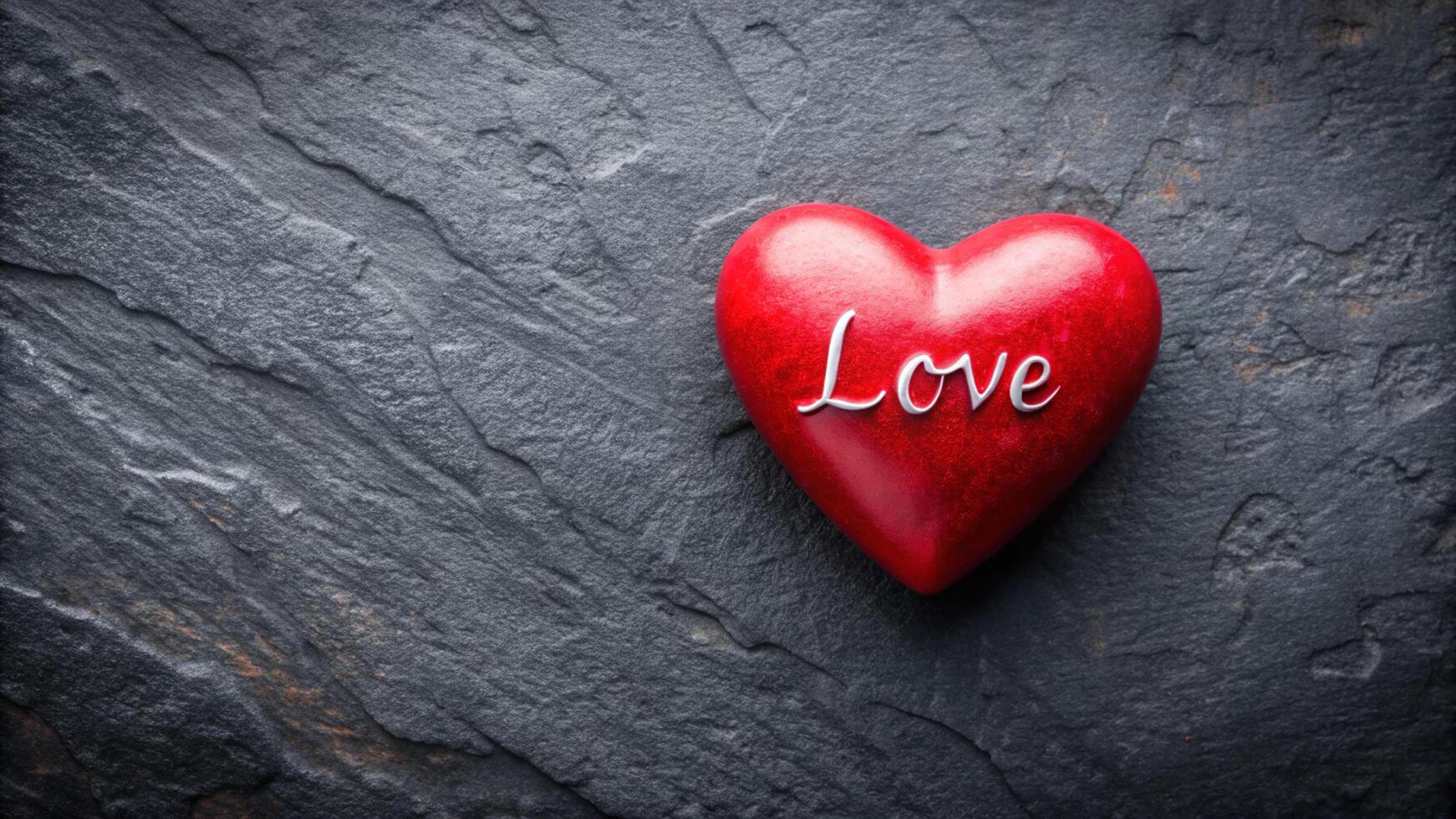 red heart with the word love on a dark background photo