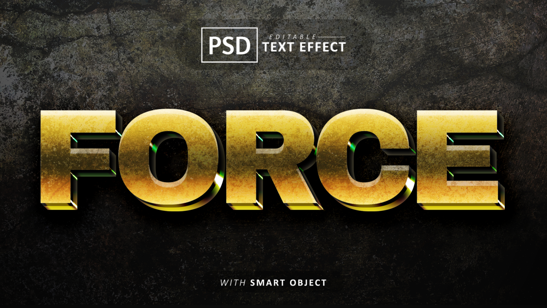 Force gold 3d text effect editable psd