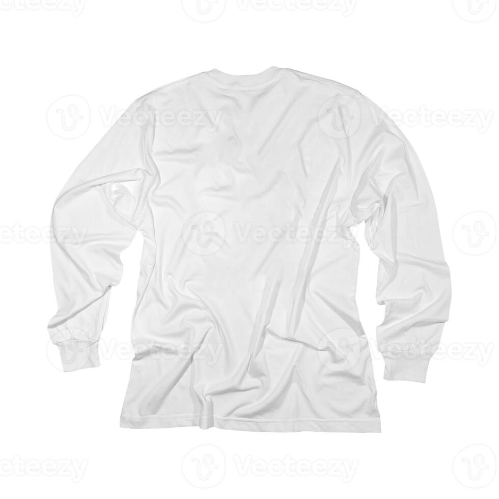 Blank white long sleeve t shirt mockup, front and back view, isolated on clean background with clipping path. Long sleeve flatlay Template for design and print. photo