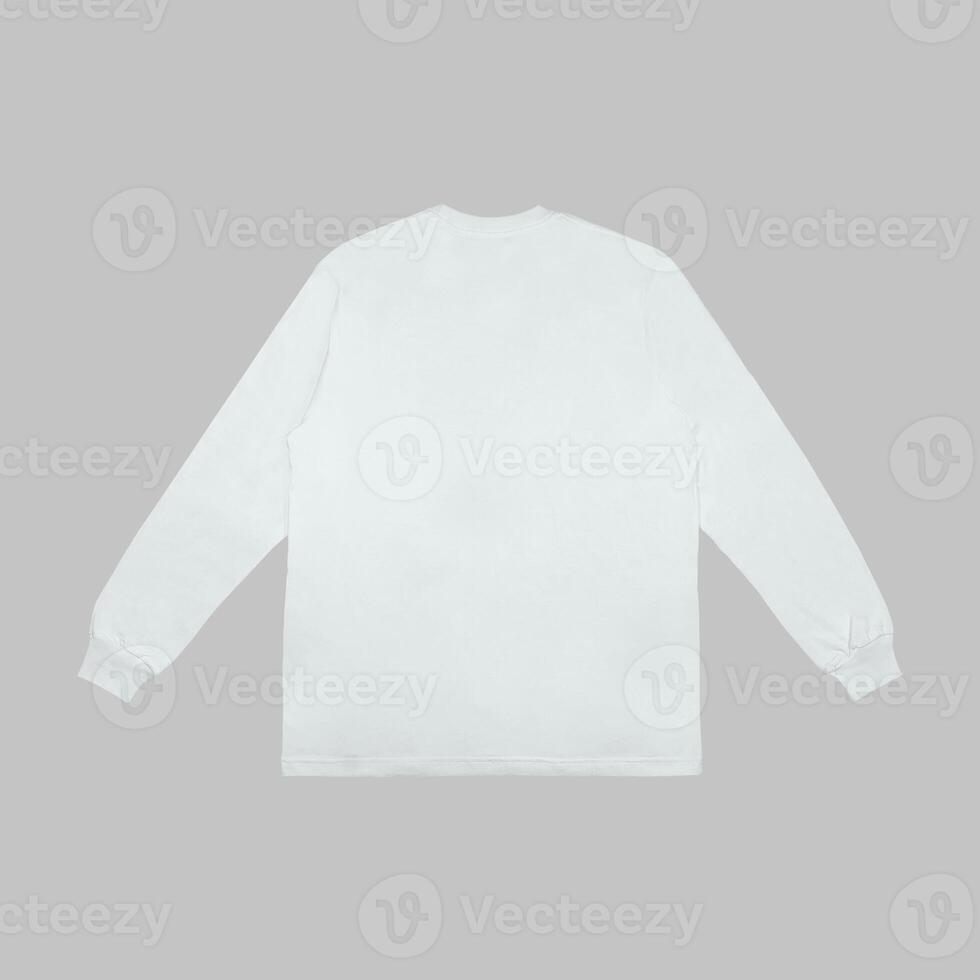 Blank white long sleeve t shirt mockup, front and back view, isolated on clean background with clipping path. Long sleeve flatlay Template for design and print. photo