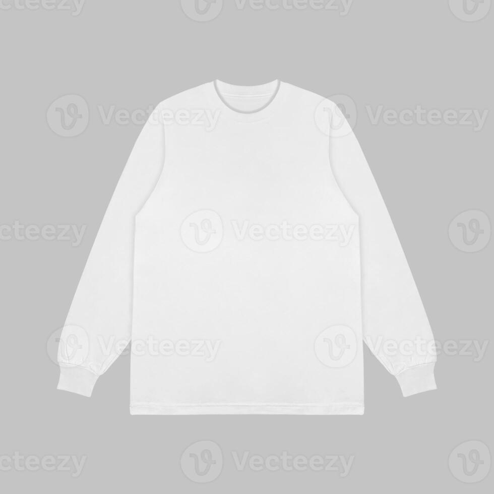 Blank white long sleeve t shirt mockup, front and back view, isolated on clean background with clipping path. Long sleeve flatlay Template for design and print. photo