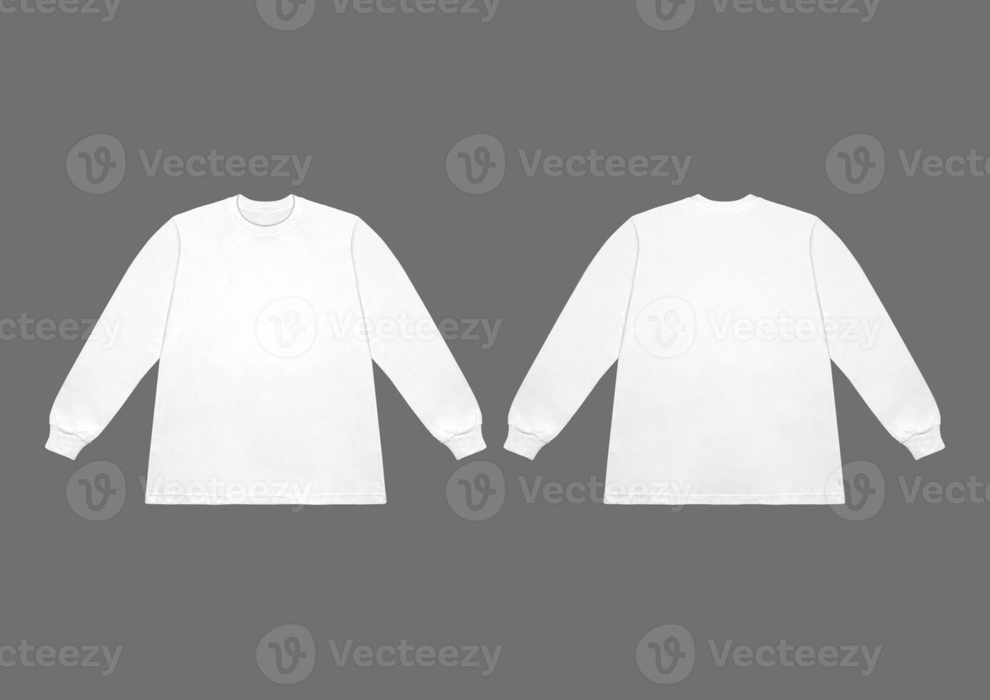 Blank white long sleeve t shirt mockup, front and back view, isolated on clean background with clipping path. Long sleeve flatlay Template for design and print. photo
