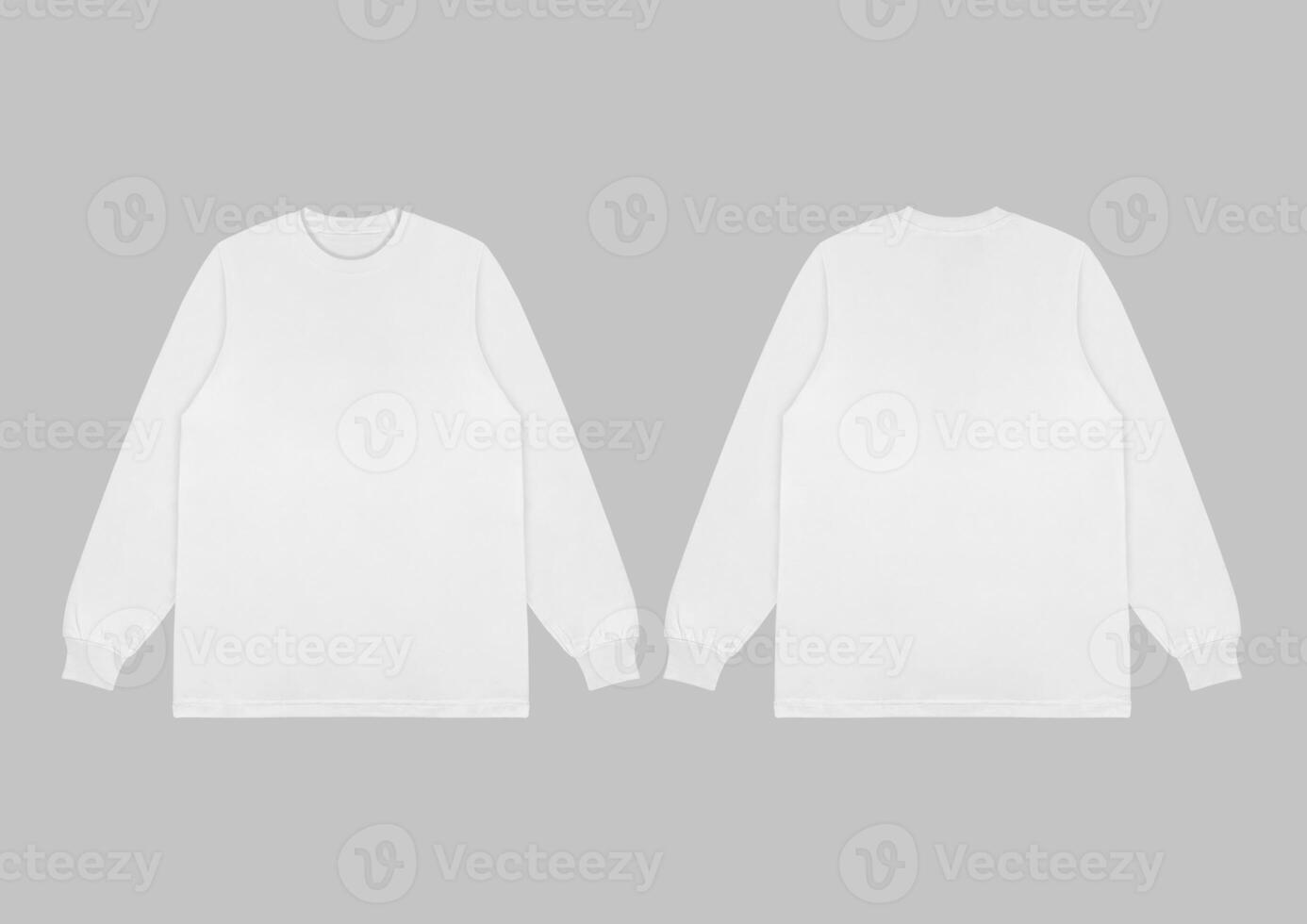 Blank white long sleeve t shirt mockup, front and back view, isolated on clean background with clipping path. Long sleeve flatlay Template for design and print. photo
