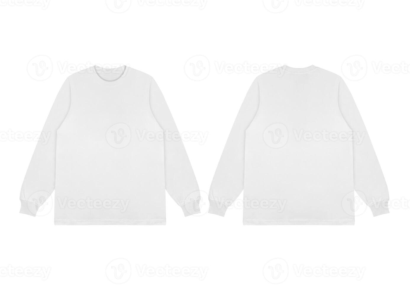 Blank white long sleeve t shirt mockup, front and back view, isolated on clean background with clipping path. Long sleeve flatlay Template for design and print. photo