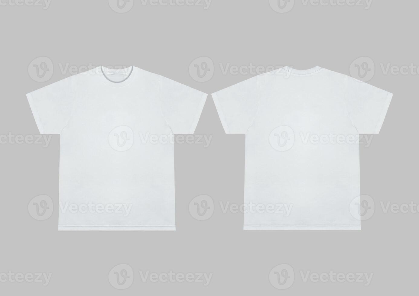 Blank t-shirt white template front and back view on clean background. Short Sleeve mock-up photo