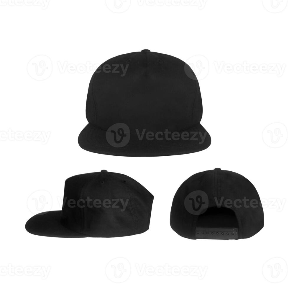 Black snapback caps mockup on a clean background, front and back side. photo