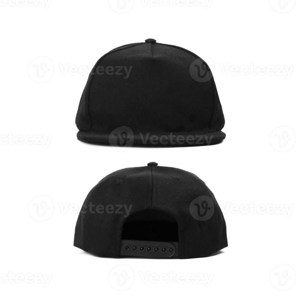 Black snapback caps mockup on a clean background, front and back side. photo