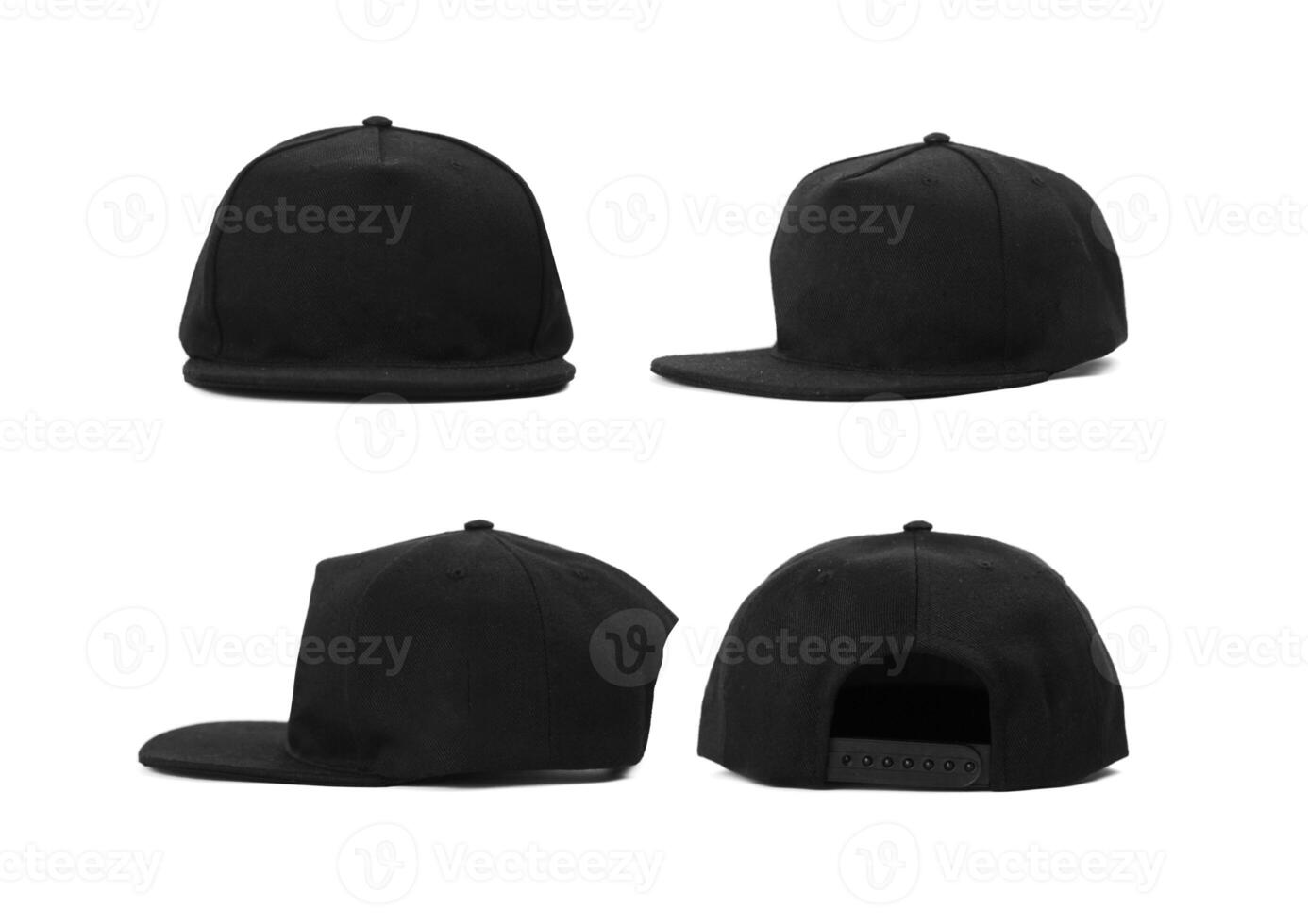 Black snapback caps mockup on a clean background, front and back side. photo