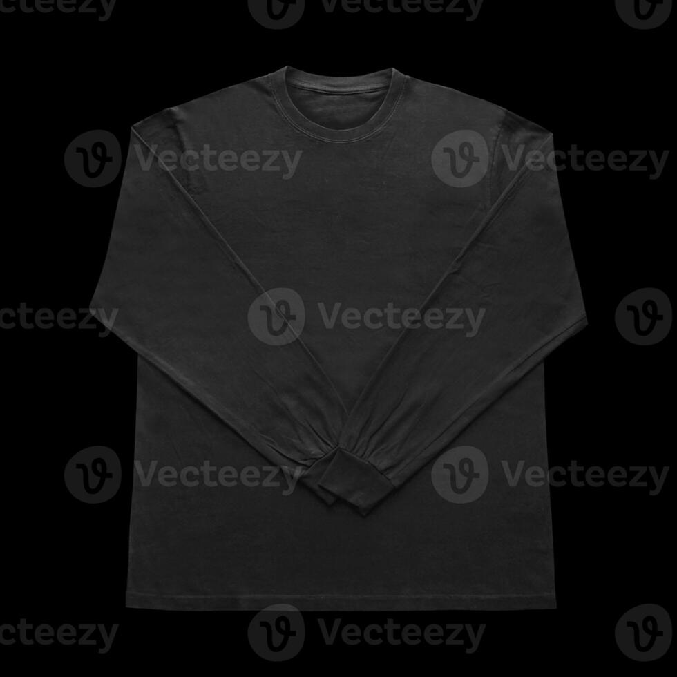 Blank black long sleeve t shirt front and back mockup, isolated on clean background with clipping path. Long sleeve flatlay Template for design and print. photo