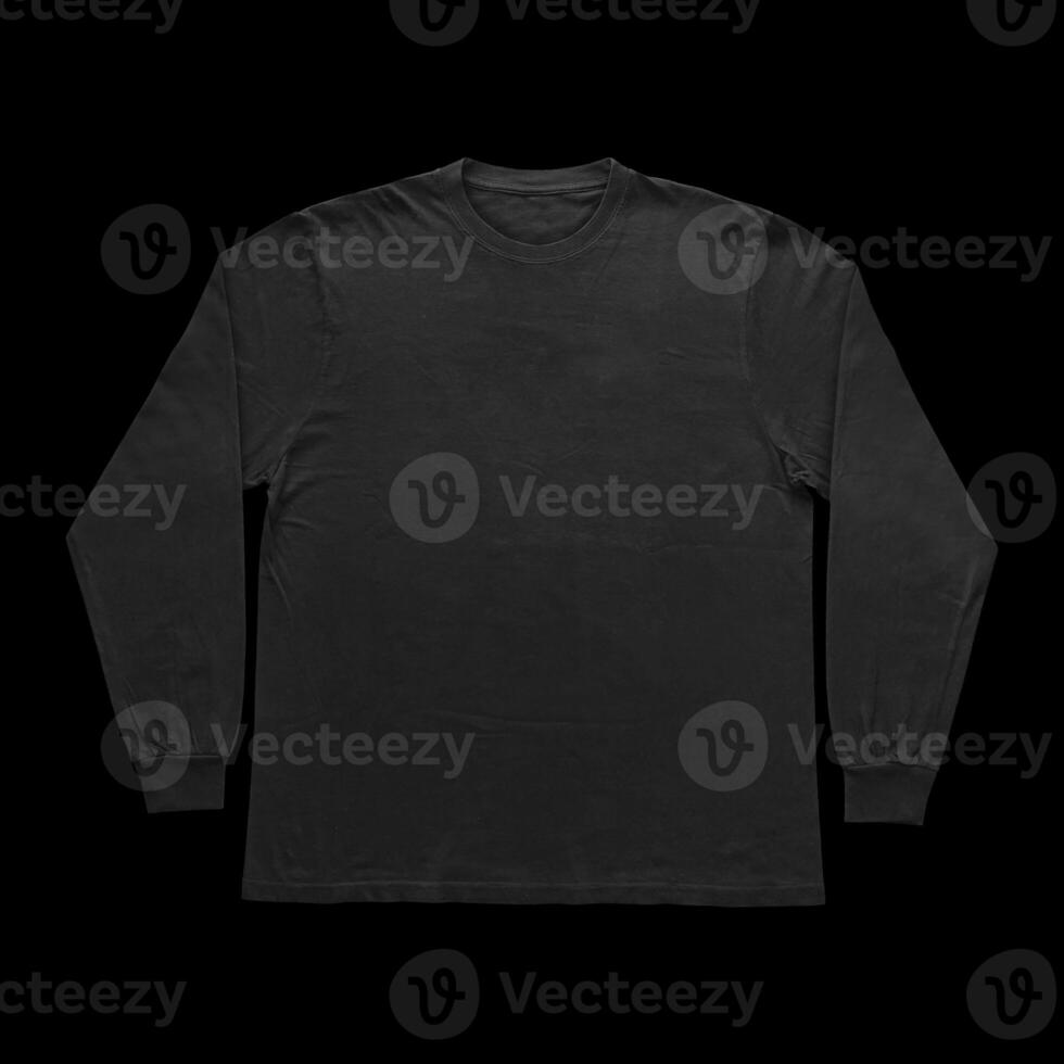 Blank black long sleeve t shirt front and back mockup, isolated on clean background with clipping path. Long sleeve flatlay Template for design and print. photo