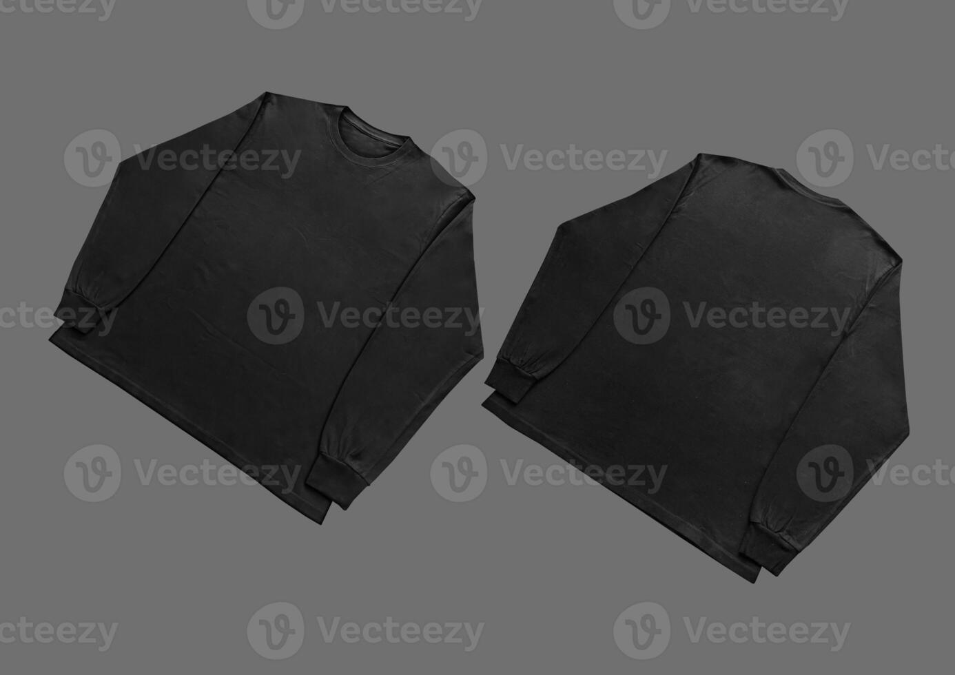 Blank black long sleeve t shirt front and back mockup, isolated on clean background with clipping path. Long sleeve flatlay Template for design and print. photo