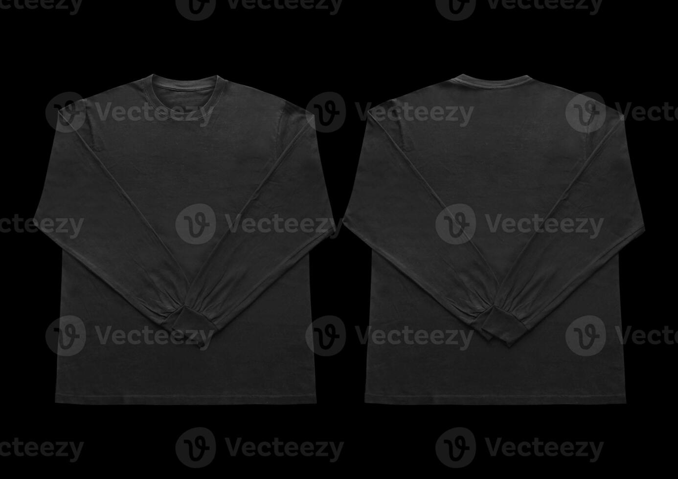 Blank black long sleeve t shirt front and back mockup, isolated on clean background with clipping path. Long sleeve flatlay Template for design and print. photo