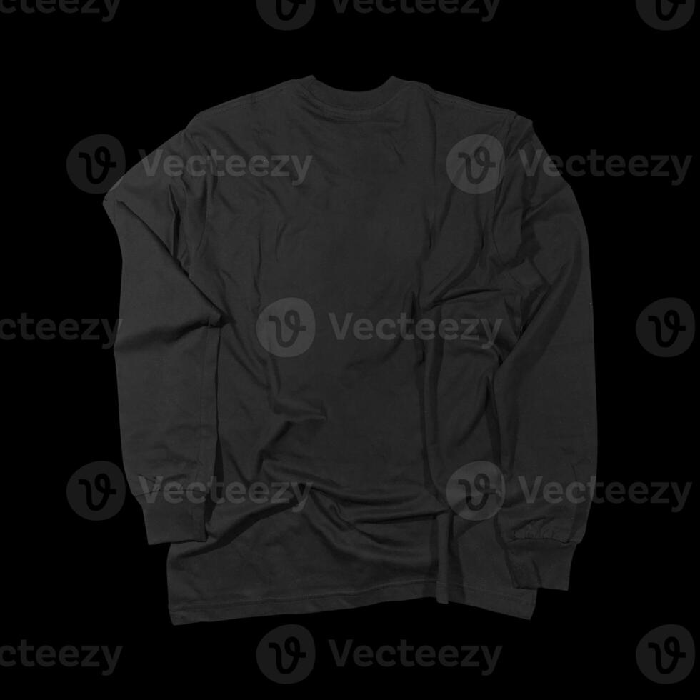 Blank black long sleeve t shirt front and back mockup, isolated on clean background with clipping path. Long sleeve flatlay Template for design and print. photo