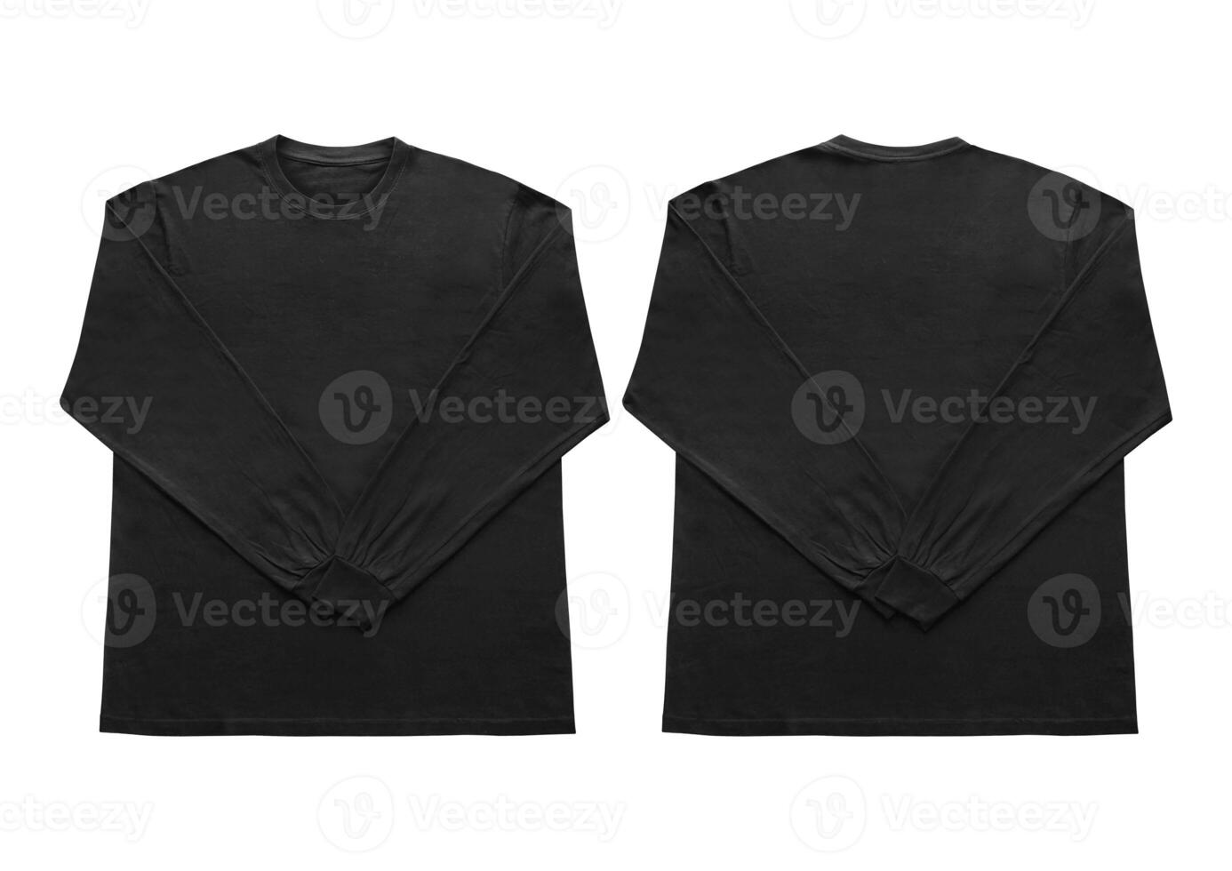 Blank black long sleeve t shirt front and back mockup, isolated on clean background with clipping path. Long sleeve flatlay Template for design and print. photo