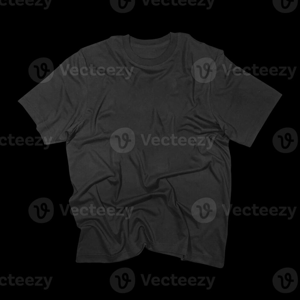 Blank t-shirt black template front and back view on clean background. Short Sleeve mock-up photo