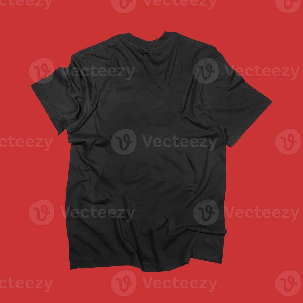 Blank t-shirt black template front and back view on clean background. Short Sleeve mock-up photo