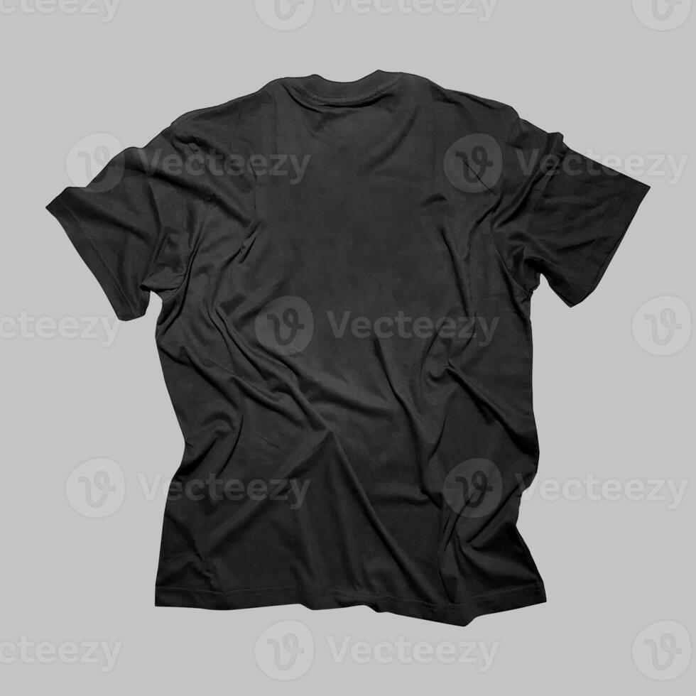 Blank t-shirt black template front and back view on clean background. Short Sleeve mock-up photo