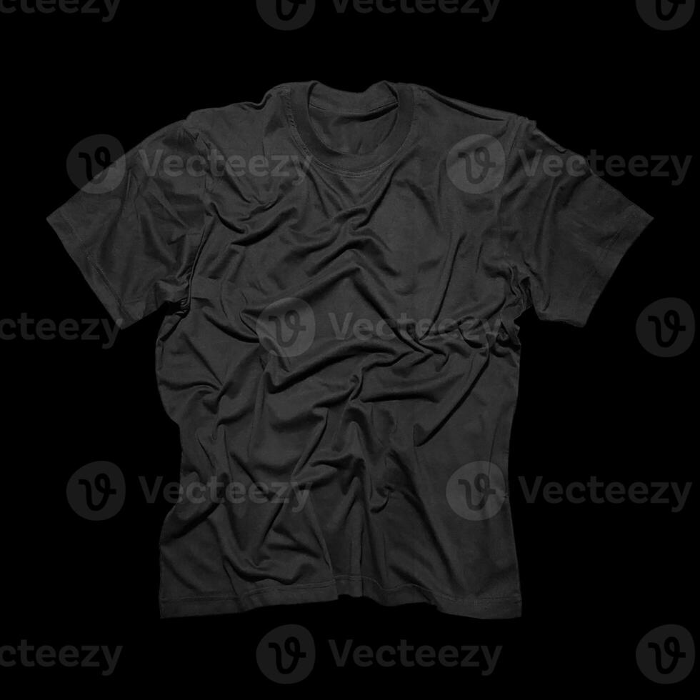 Blank t-shirt black template front and back view on clean background. Short Sleeve mock-up photo