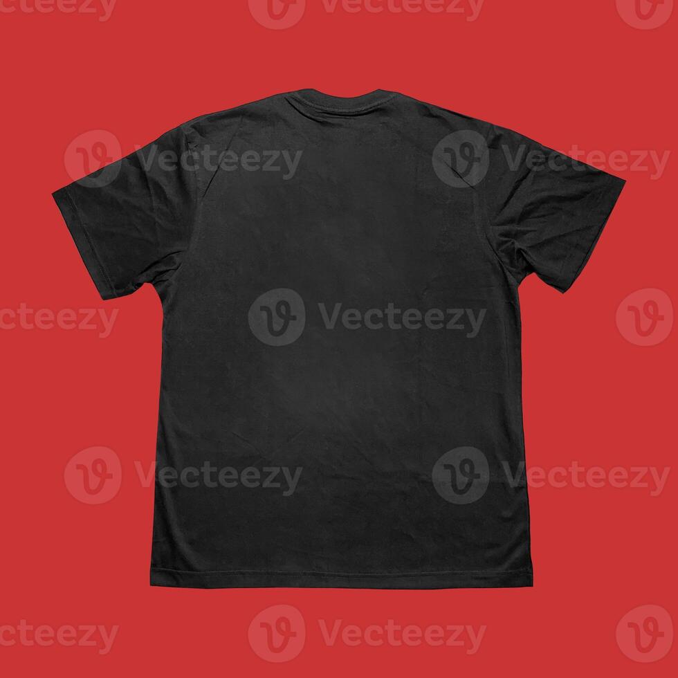 Blank t-shirt black template front and back view on clean background. Short Sleeve mock-up photo