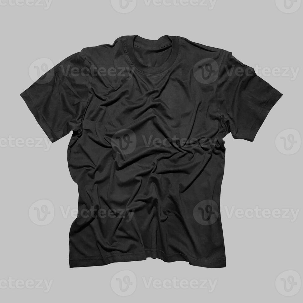 Blank t-shirt black template front and back view on clean background. Short Sleeve mock-up photo