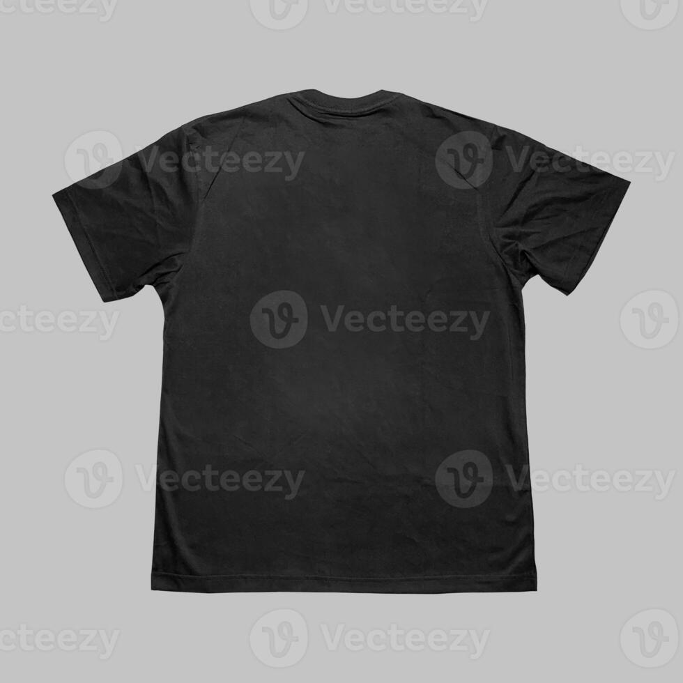 Blank t-shirt black template front and back view on clean background. Short Sleeve mock-up photo