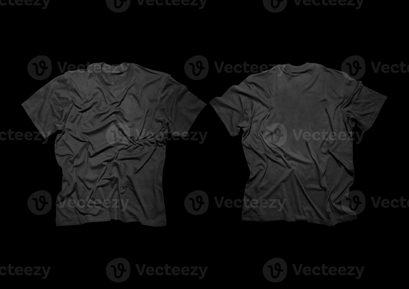 Blank t-shirt black template front and back view on clean background. Short Sleeve mock-up photo