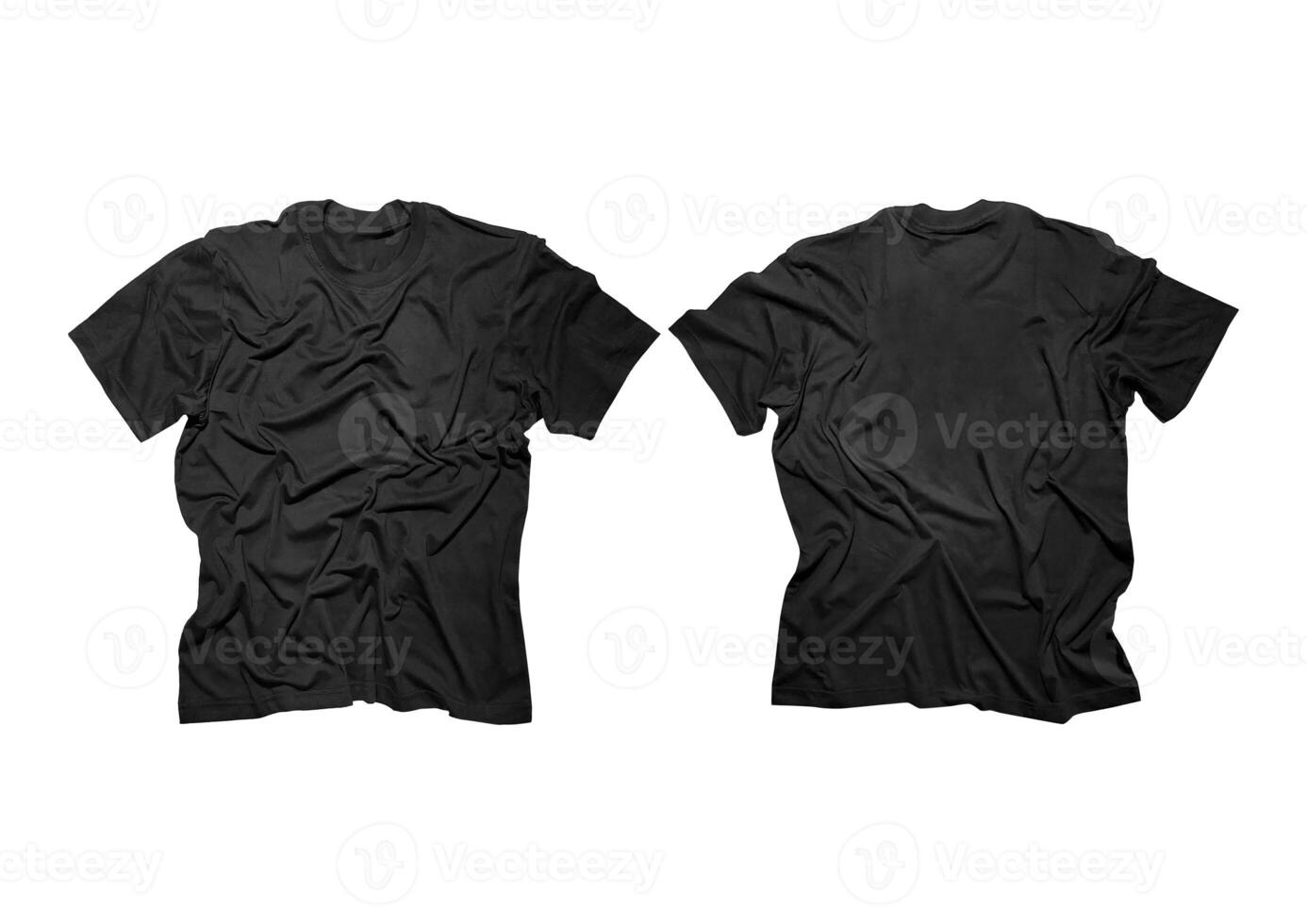 Blank t-shirt black template front and back view on clean background. Short Sleeve mock-up photo