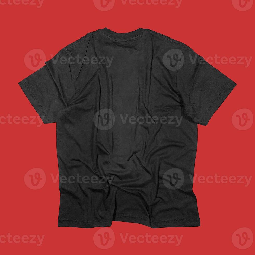 Blank t-shirt black template front and back view on clean background. Short Sleeve mock-up photo