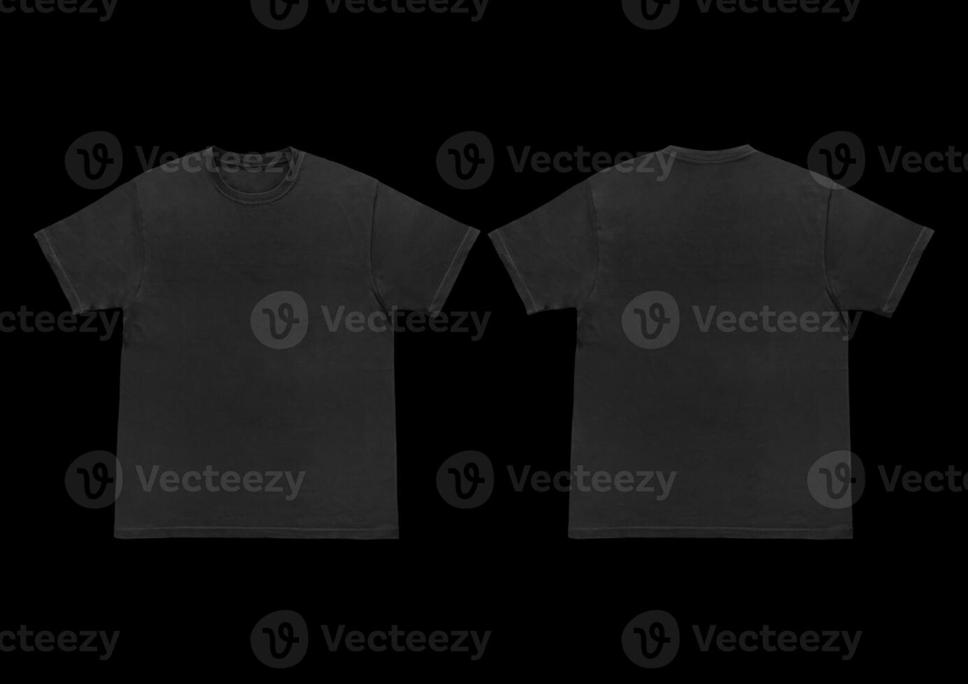 Blank t-shirt black template front and back view on clean background. Short Sleeve mock-up photo