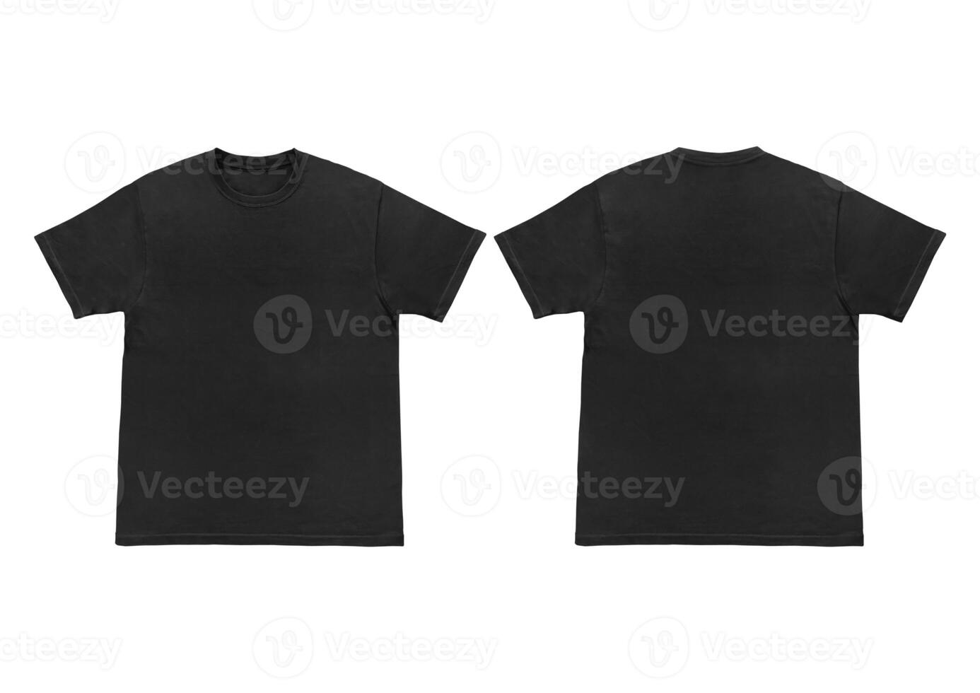 Blank t-shirt black template front and back view on clean background. Short Sleeve mock-up photo