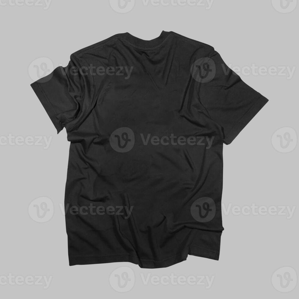 Blank t-shirt black template front and back view on clean background. Short Sleeve mock-up photo
