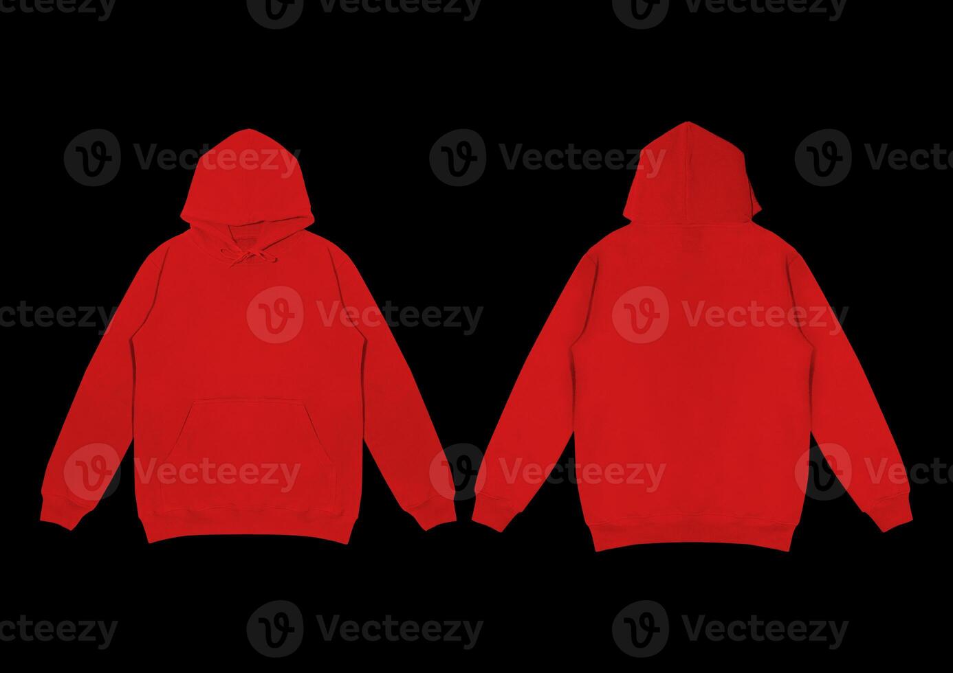 Template blank flat red hoodie. Hoodie sweatshirt with long sleeve flatlay mockup. for design and print. Hoody front and back top view isolated on white background photo