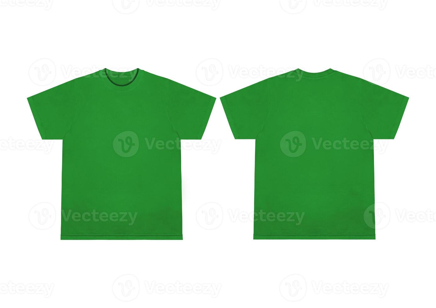Blank t-shirt green template front and back view. Short Sleeve mock-up photo