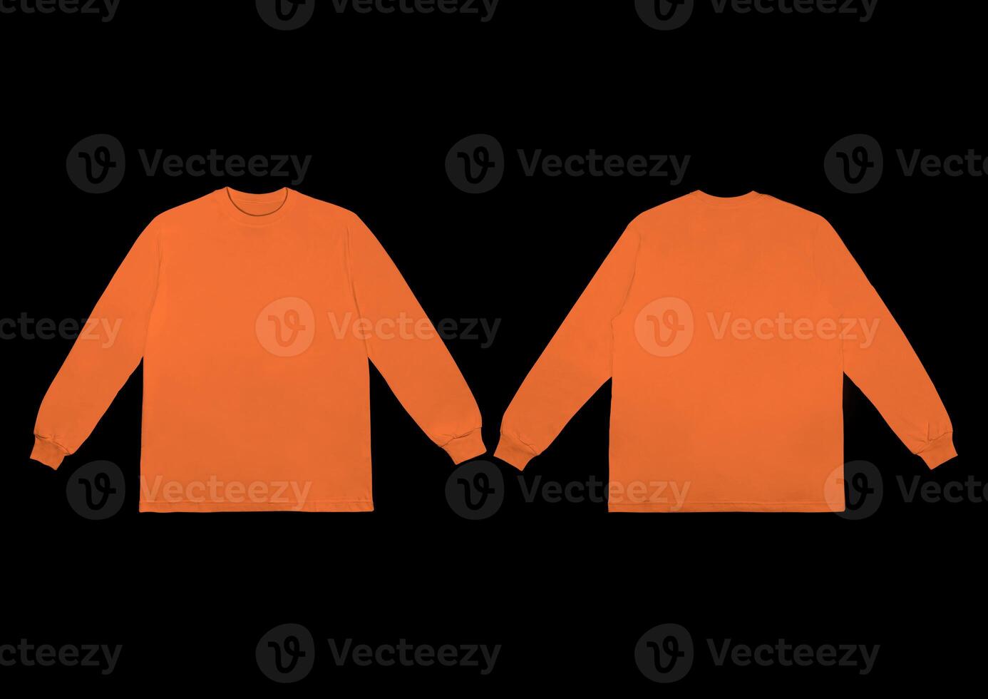 Blank orange long sleeve t shirt front and back mockup, Long sleeve flatlay Template. photo