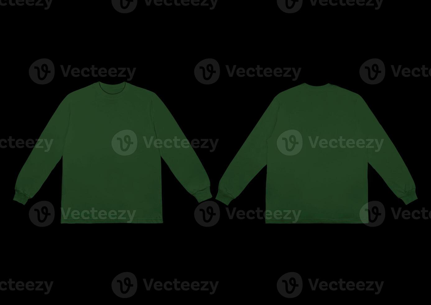 Blank dark green long sleeve t shirt front and back mockup, Long sleeve flatlay Template. photo