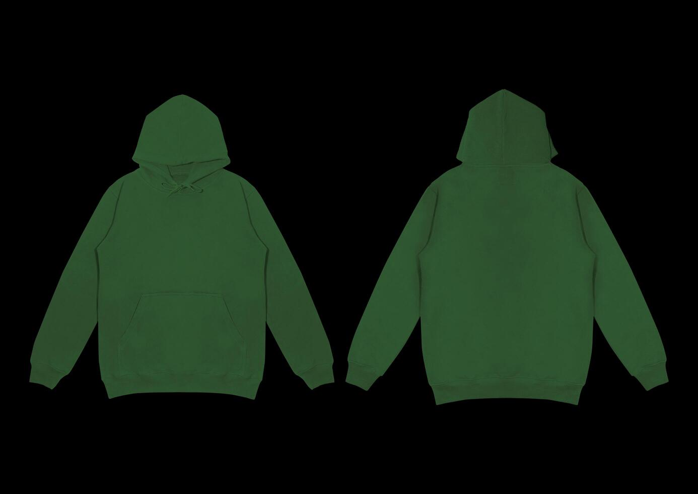 Template blank flat dark green hoodie. Hoodie sweatshirt with long sleeve flatlay mockup. photo