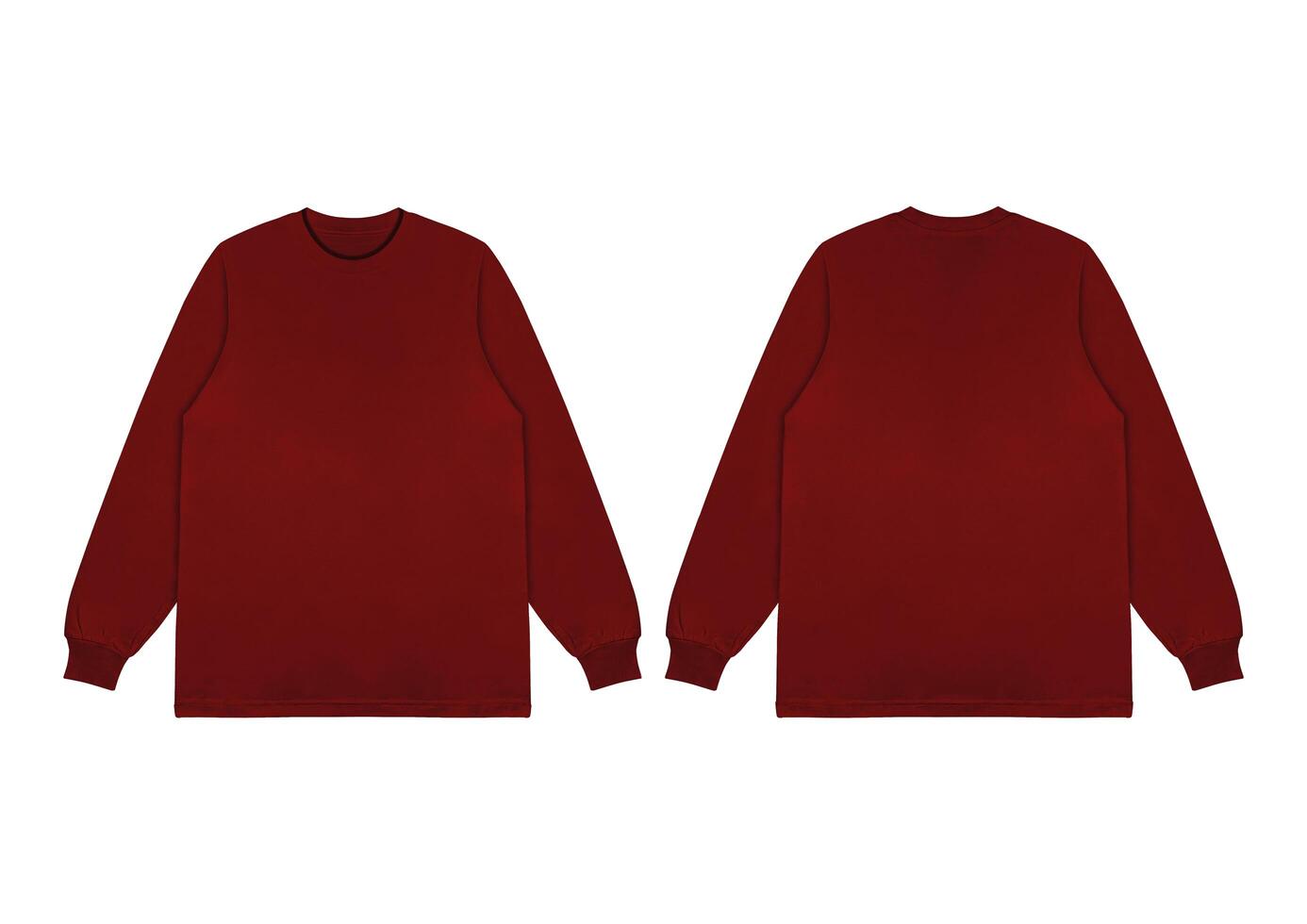 Blank maroon red long sleeve t shirt front and back mockup, Long sleeve flatlay Template. photo