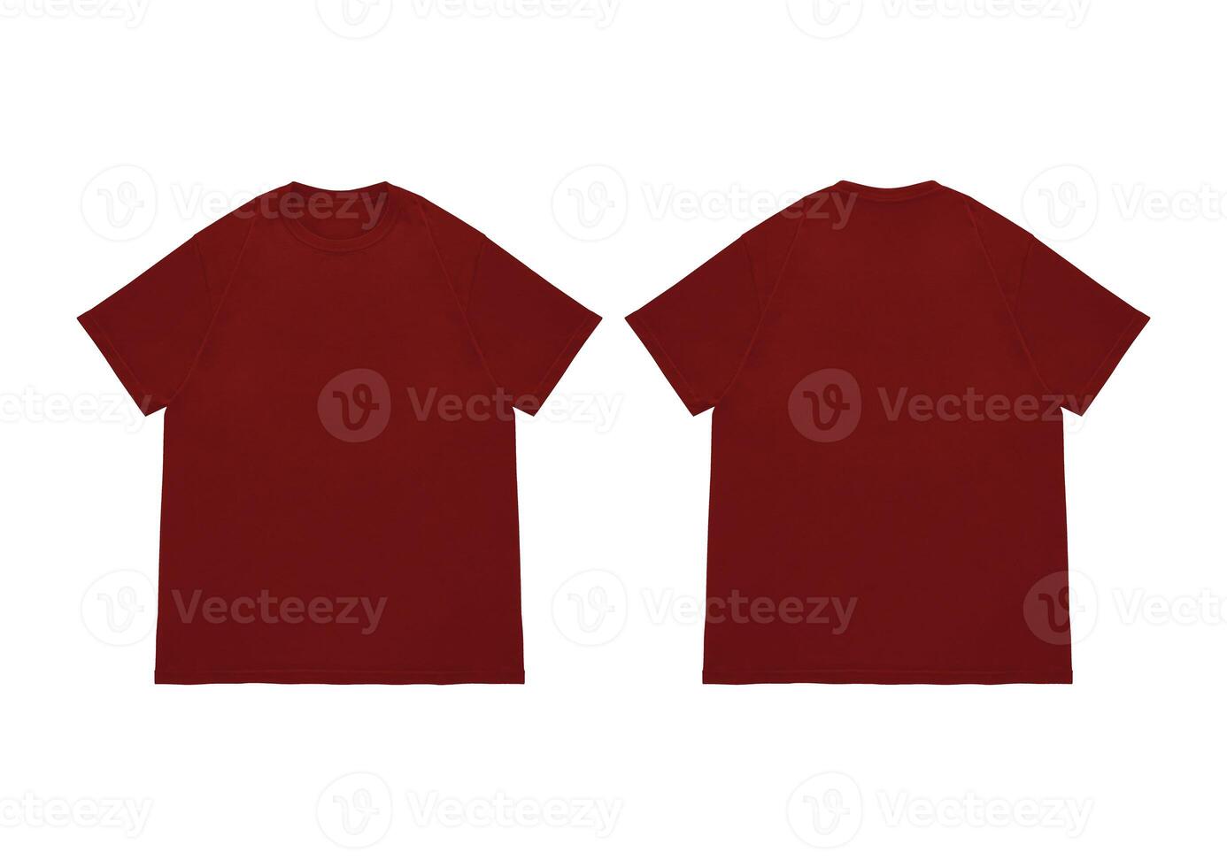 Blank t-shirt maroon red template front and back view. Short Sleeve mock-up photo