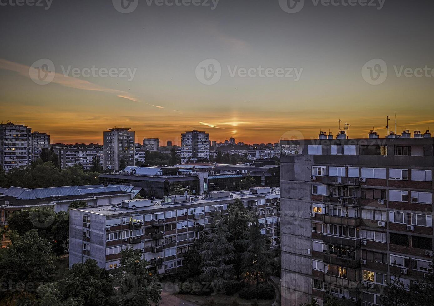 Panoramic photo of Belgrade rooftops in the evening