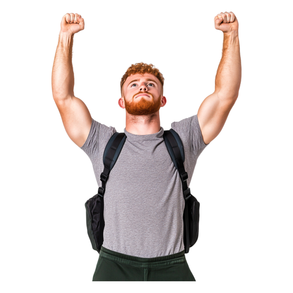 Young man celebrating success in active outdoor sports environment png