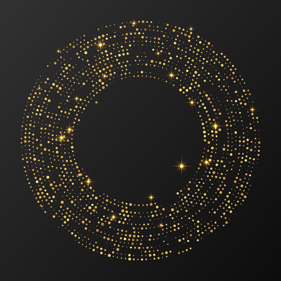 Abstract gold glowing dotted background. Gold glitter pattern in circle form. Circle halftone dots. illustration vector