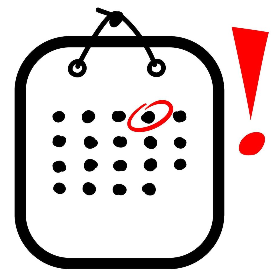 Simple calendar deadline notice or event reminder notification icon, flat design of calendar with alert for scheduling, important day, agenda symbol note, and notice message. vector