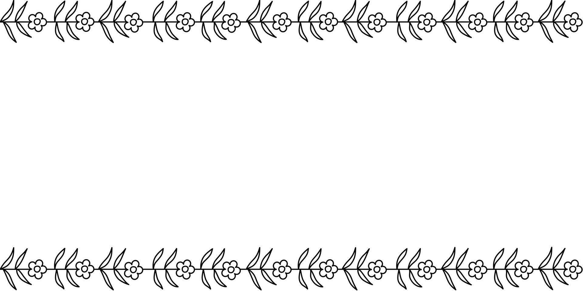 simple cute outline flowers seamless frame, greeting card with season elements, flat outline isolated on white background. vector