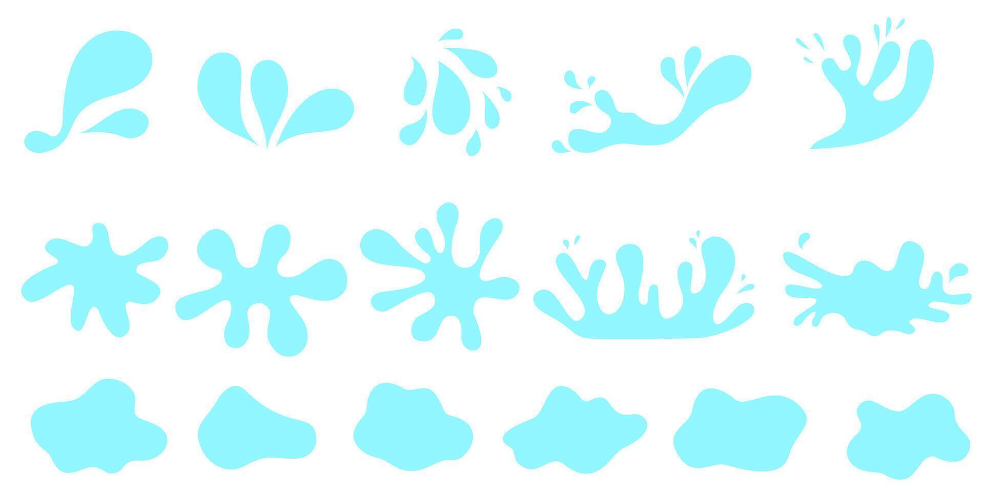 Set of blue water drops and splashes on a white background. Clipart set. vector