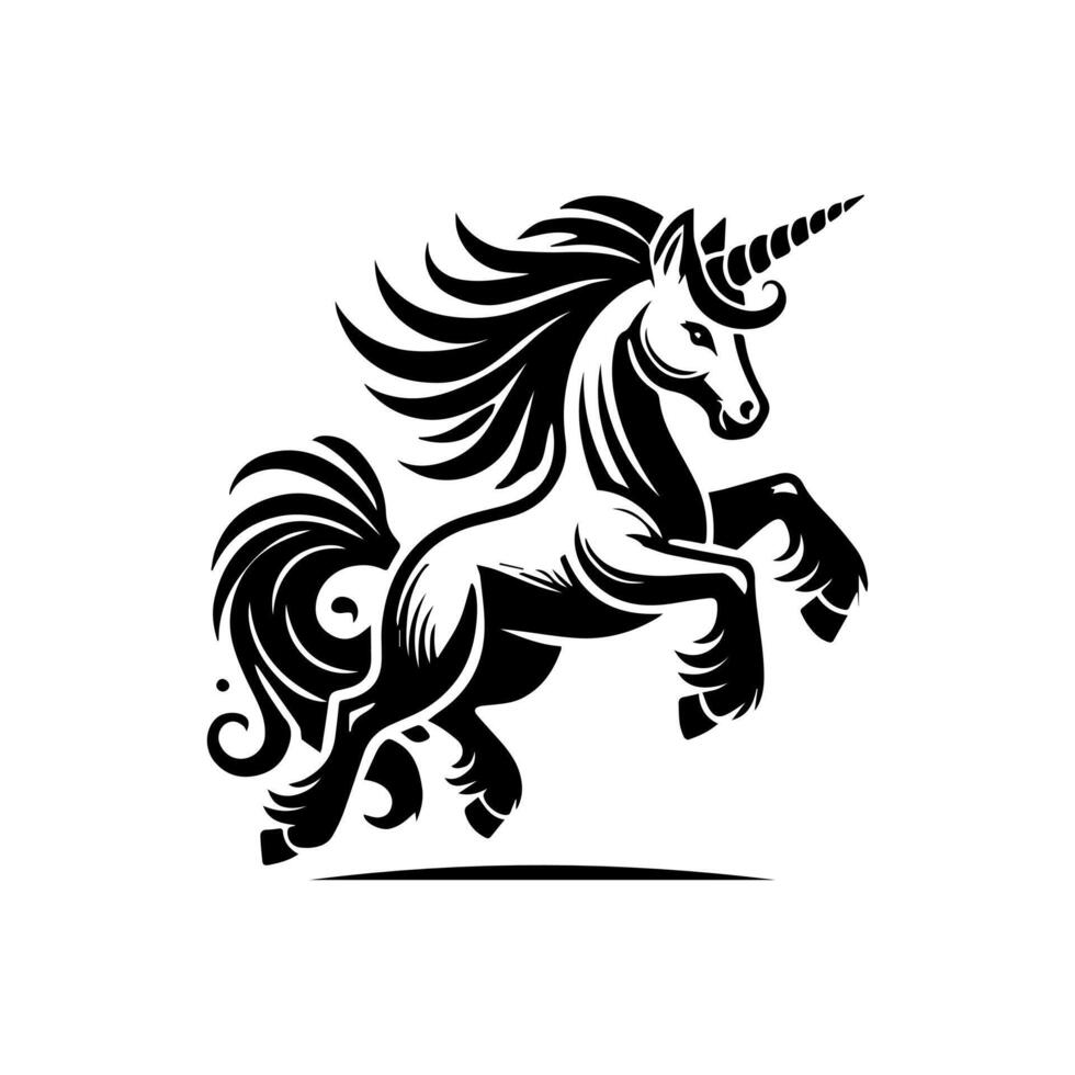 A black and white unicorn logo vector