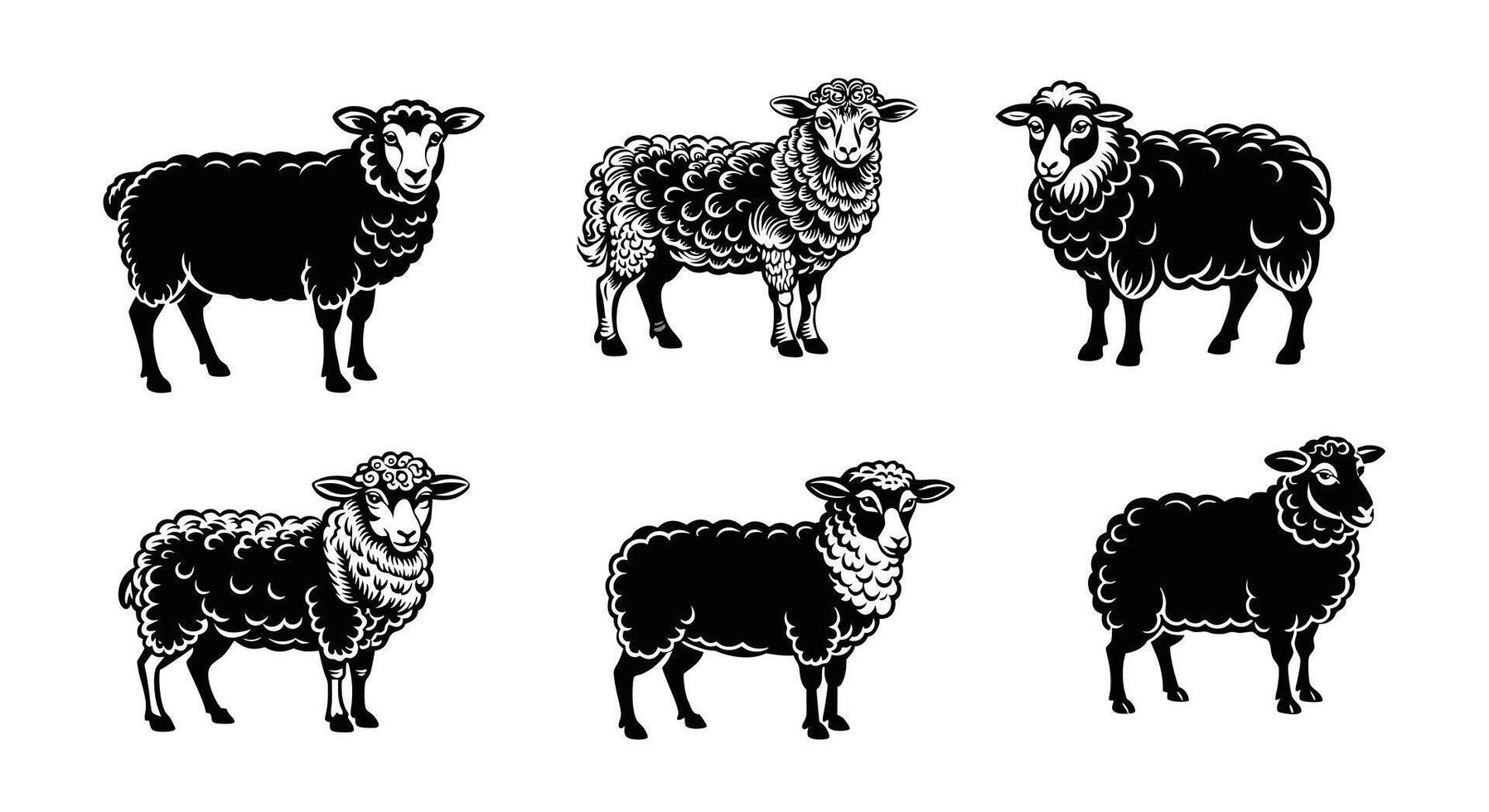 set of sheep silhouette illustration on white background vector